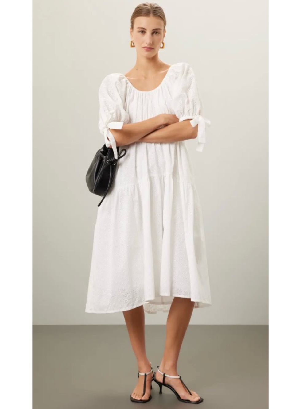 NWT Free People Eliza Faulkner Embroidered Eyelet Tiered Midi Dress White Medium